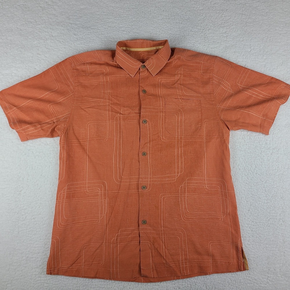 Tommy Bahama Shirt Mens Large Salmon Orange Silk Hawaiian Button Up
